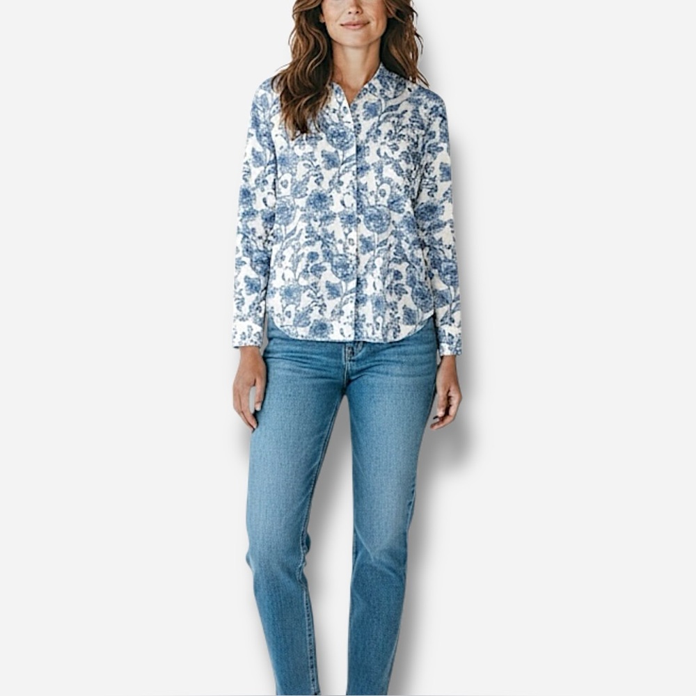 🌸New🌸Rachel Zoe Linen Button Up Blue Floral Shirt Sz S